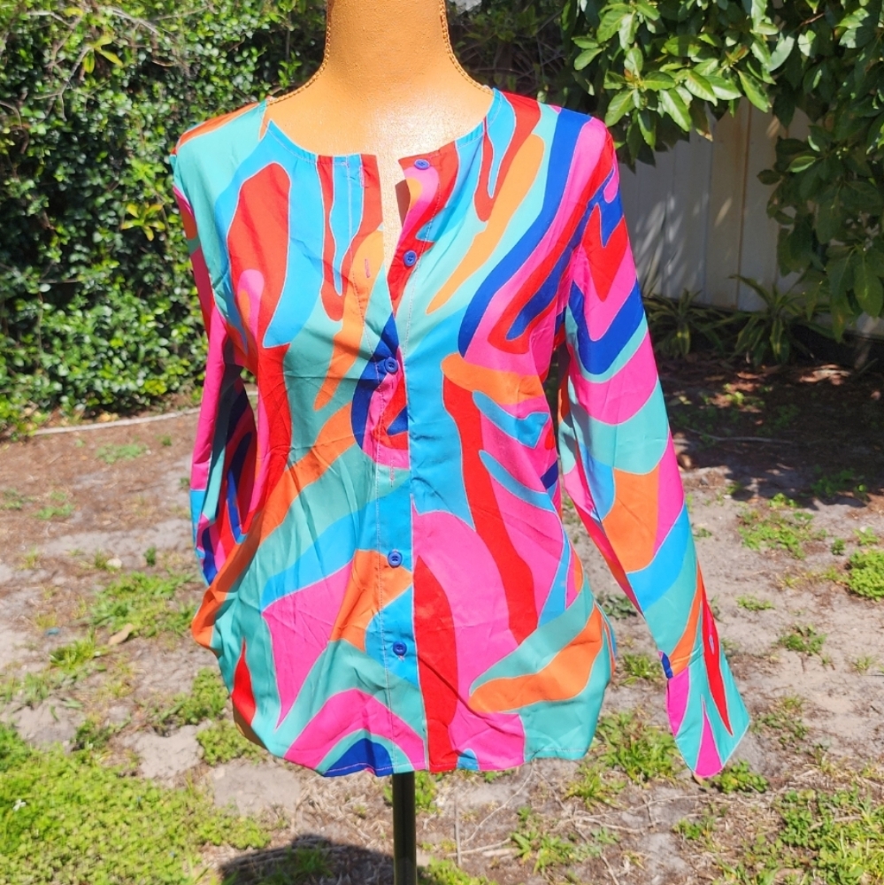 Colorful Abstract Women's Set Blouse And Skirt.